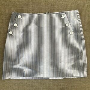 Tommy Hilfiger Blue White Striped Mini‎ Skirt Anchor Button Detail Preppy